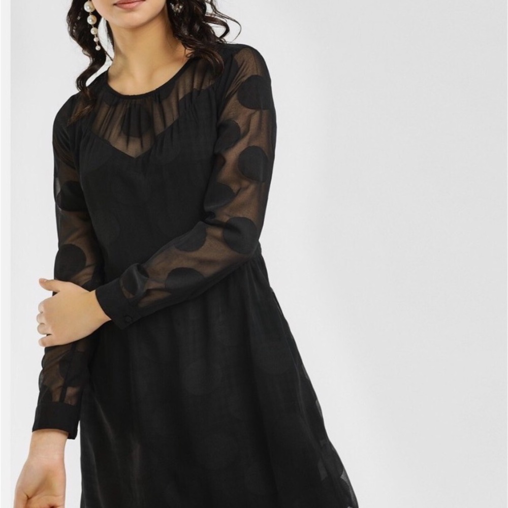 Vero Moda Black Long Sleeve Polka Dot Dress